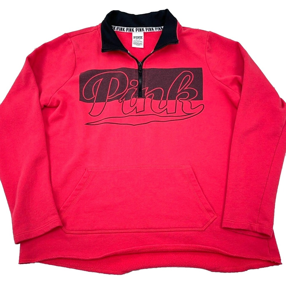 Victoria Secret Sweatshirt‎ Women Medium PINK Pullover Quarter Zip Sweater A67